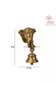 Brass Lord Ganesh Ganesha Mask with Bell Wall Hanging
