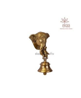 Brass Lord Ganesh Ganesha Mask with Bell Wall Hanging 3