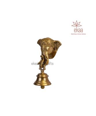 Brass Lord Ganesh Ganesha Mask with Bell Wall Hanging 4