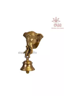Brass Lord Ganesh Ganesha Mask with Bell Wall Hanging