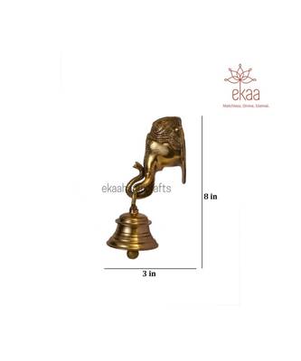 Brass Lord Ganesh Ganesha Mask with Bell Wall Hanging 5