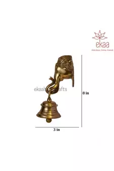 Brass Lord Ganesh Ganesha Mask with Bell Wall Hanging