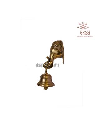 Brass Lord Ganesh Ganesha Mask with Bell Wall Hanging 6