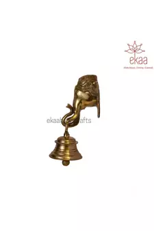 Brass Lord Ganesh Ganesha Mask with Bell Wall Hanging