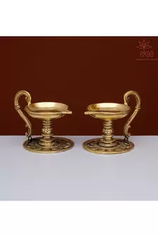Brass Pooja Puja Diya Oil Lamp (set of 2)
