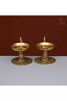 Brass Pooja Puja Diya Oil Lamp (set of 2)