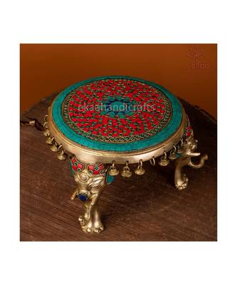 Brass Round Elephant Chowki with Ghungroo 2