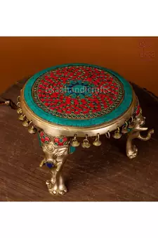 Brass Round Elephant Chowki with Ghungroo