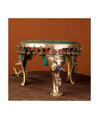 Brass Round Elephant Chowki with Ghungroo 3