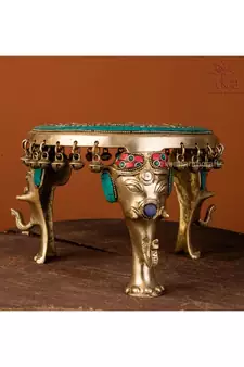 Brass Round Elephant Chowki with Ghungroo