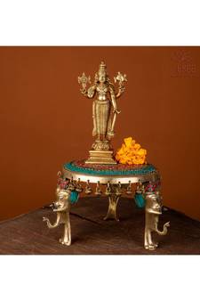 Brass Round Elephant Chowki with Ghungroo