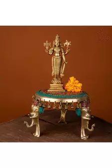 Brass Round Elephant Chowki with Ghungroo