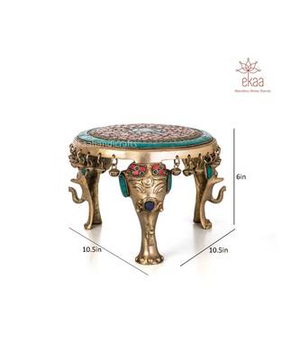 Brass Round Elephant Chowki with Ghungroo 5