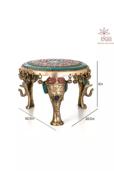 Brass Round Elephant Chowki with Ghungroo