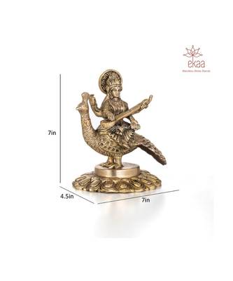 Brass Saraswati Maa Idol on Peacock 1