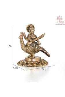 Brass Saraswati Maa Idol on Peacock