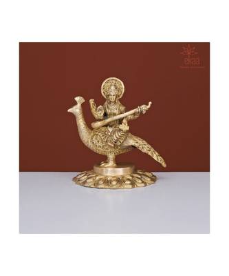 Brass Saraswati Maa Idol on Peacock 2