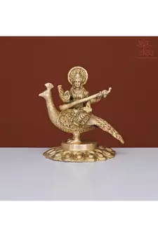 Brass Saraswati Maa Idol on Peacock