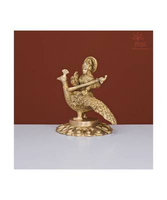 Brass Saraswati Maa Idol on Peacock 3