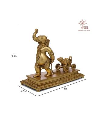 Brass Ganesha pulling Moushak 1