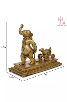Brass Ganesha pulling Moushak