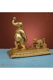 Brass Ganesha pulling Moushak