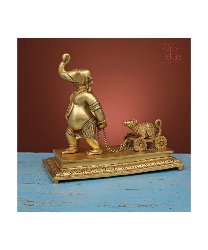 Brass Ganesha pulling Moushak