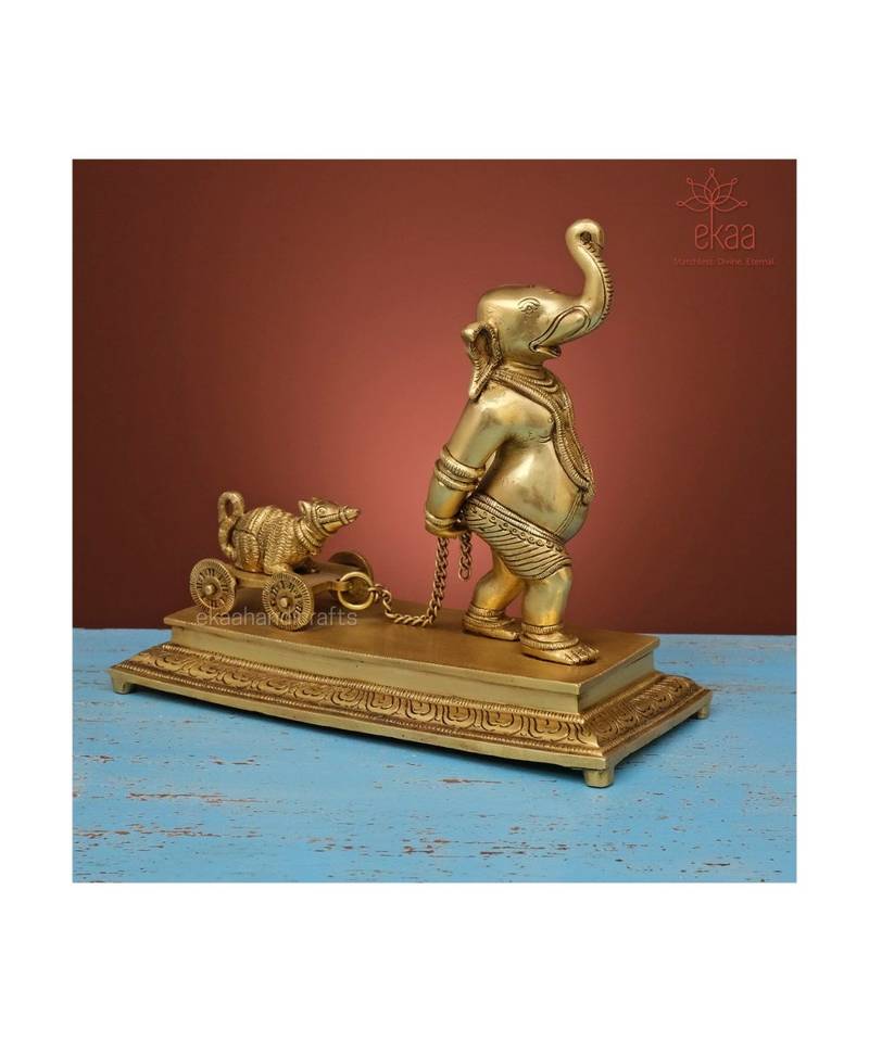 Brass Ganesha pulling Moushak