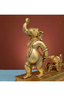 Brass Ganesha pulling Moushak
