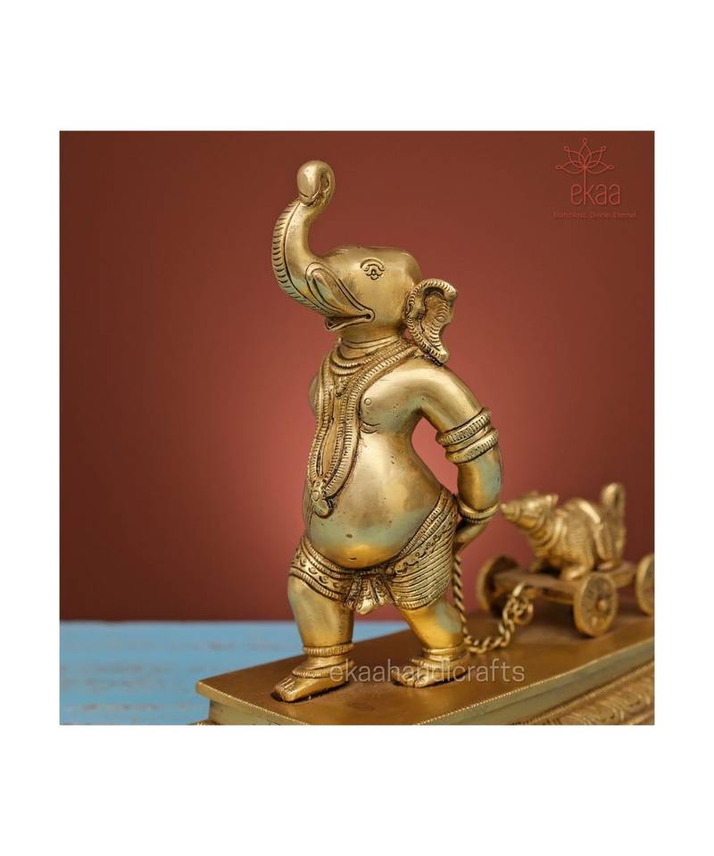 Brass Ganesha pulling Moushak