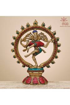 Brass Natraj with Stonework