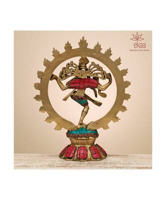Brass Natraj with Stonework 3