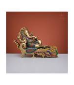 Relaxing Lord Ganesha Statue in Brass with Stonework