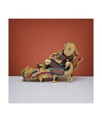 Relaxing Lord Ganesha Statue in Brass with Stonework 6