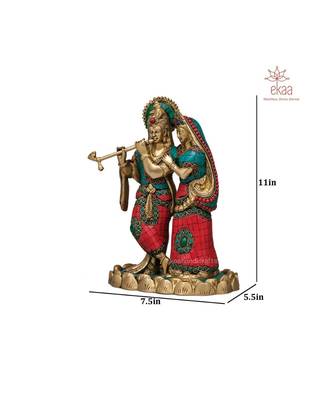 Radha Krishna Idol in Stonework Brass 1
