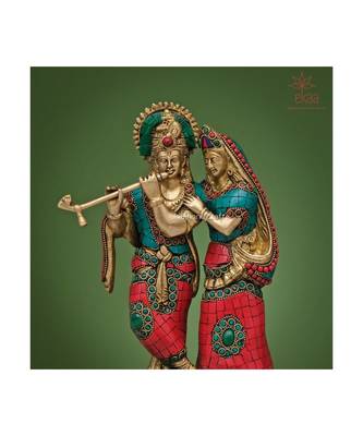 Radha Krishna Idol in Stonework Brass 2