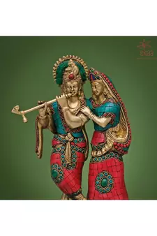Radha Krishna Idol in Stonework Brass