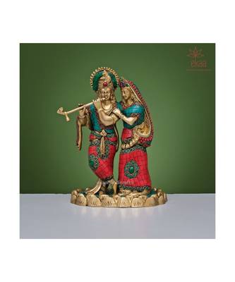 Radha Krishna Idol in Stonework Brass 3