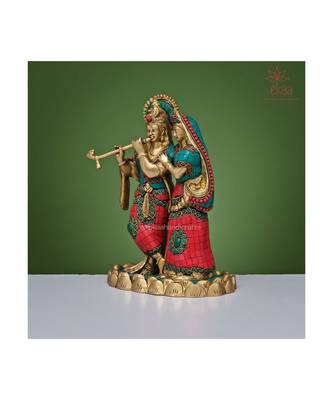 Radha Krishna Idol in Stonework Brass 4