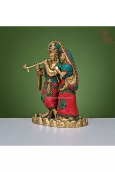 Radha Krishna Idol in Stonework Brass