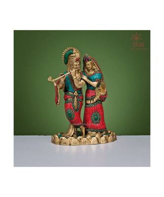 Radha Krishna Idol in Stonework Brass 5