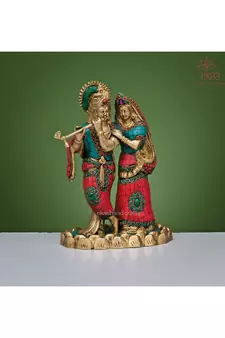 Radha Krishna Idol in Stonework Brass