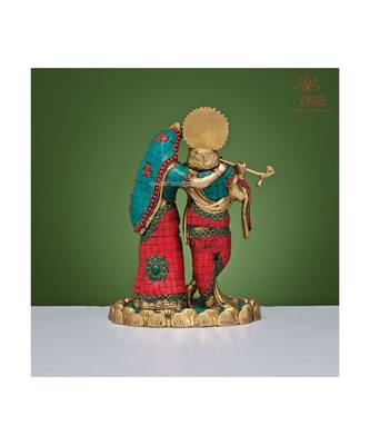 Radha Krishna Idol in Stonework Brass 6