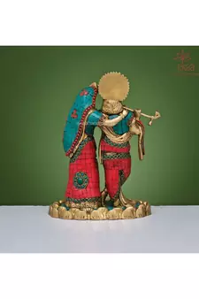 Radha Krishna Idol in Stonework Brass
