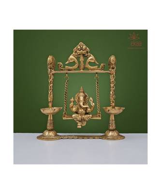 Brass Ganesh on Swing with Diya 1