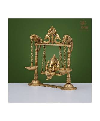 Brass Ganesh on Swing with Diya 2