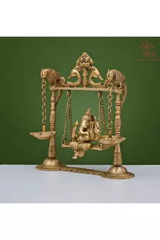 Brass Ganesh on Swing with Diya