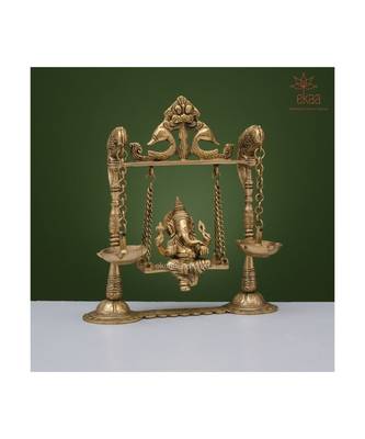 Brass Ganesh on Swing with Diya 3