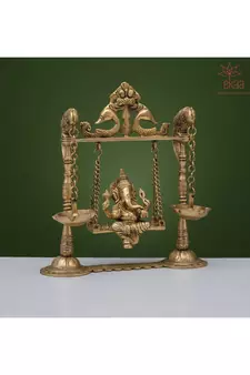 Brass Ganesh on Swing with Diya
