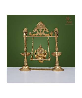 Brass Ganesh on Swing with Diya 4